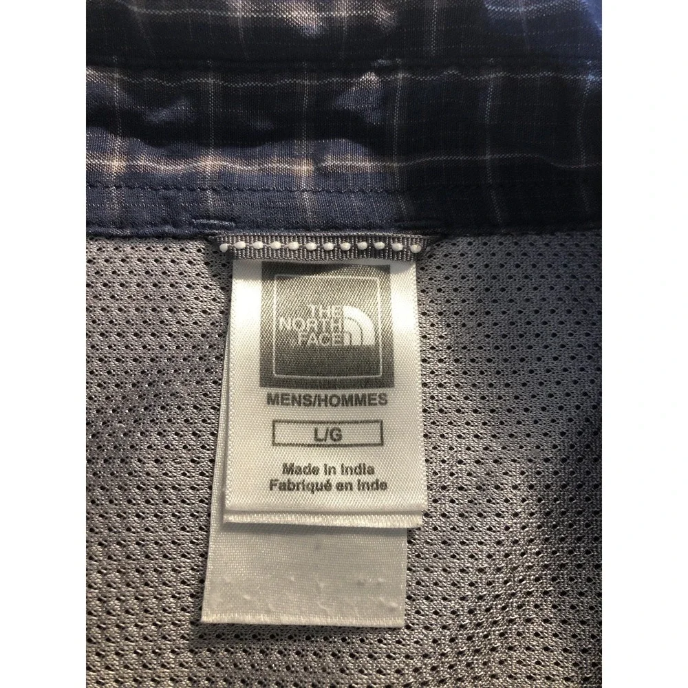 The North Face Shirt Mens Large Blue Check Vent Seersucker Career Casual Classic